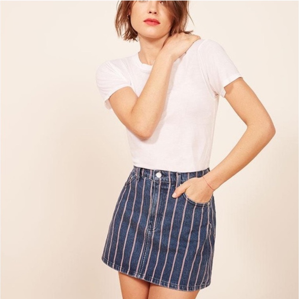 Reformation Denim Striped Skirt